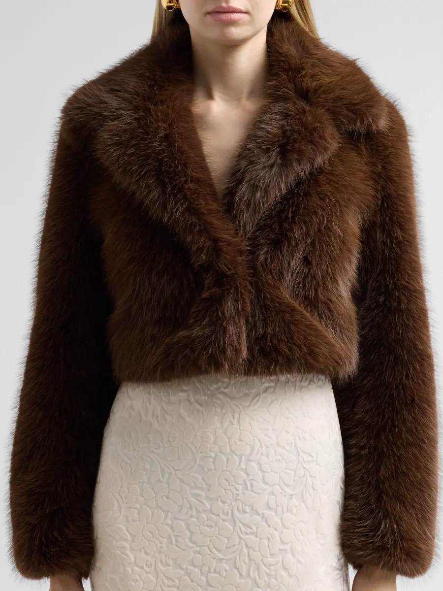 LoveShackFancy Women's Stroma Faux Fur Crop Jacket | Thumbnail 5 LoveShackFancy Women's Stroma Faux Fur Crop Jacket | Thumbnail 5