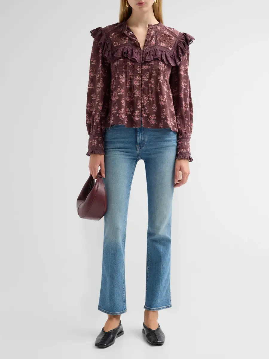 LoveShackFancy Women's Zephyra Floral Cotton Ruffle-Trim Top | Thumbnail 2 LoveShackFancy Women's Zephyra Floral Cotton Ruffle-Trim Top | Thumbnail 2