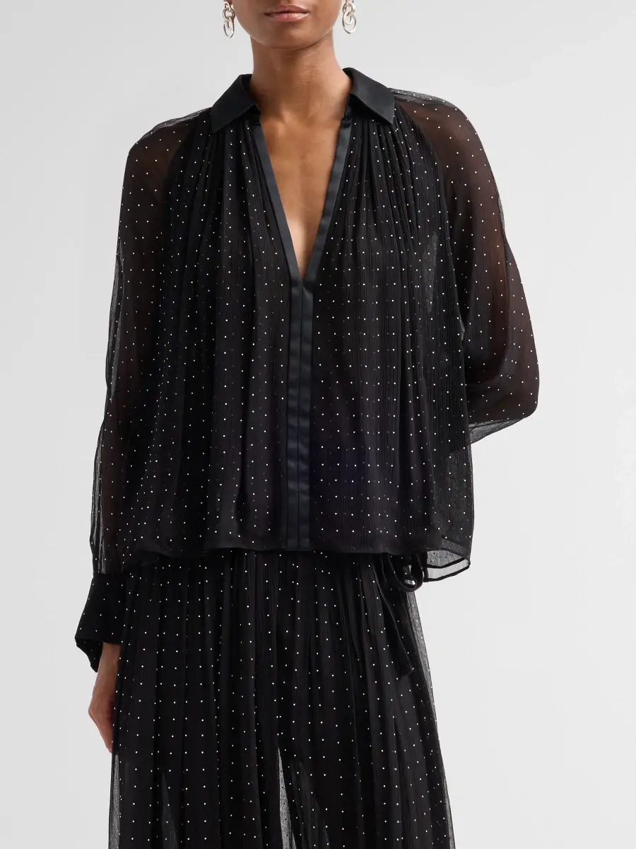 Vince Women's Heat-Set Dot Sheer Gathered Blouse | Thumbnail 4 Vince Women's Heat-Set Dot Sheer Gathered Blouse | Thumbnail 4