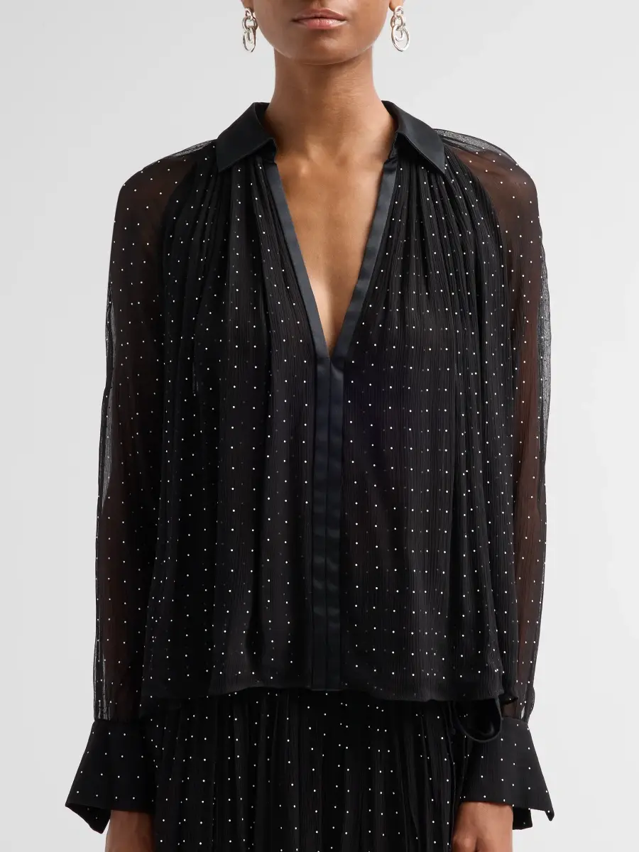 Vince Women's Heat-Set Dot Sheer Gathered Blouse | Thumbnail 5 Vince Women's Heat-Set Dot Sheer Gathered Blouse | Thumbnail 5