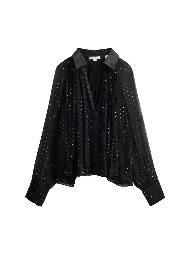 Vince Women's Heat-Set Dot Sheer Gathered Blouse