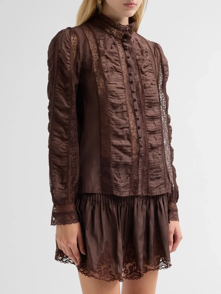 LoveShackFancy Women's Jacque Silk Frill Lace-Trimmed Top | Thumbnail 4