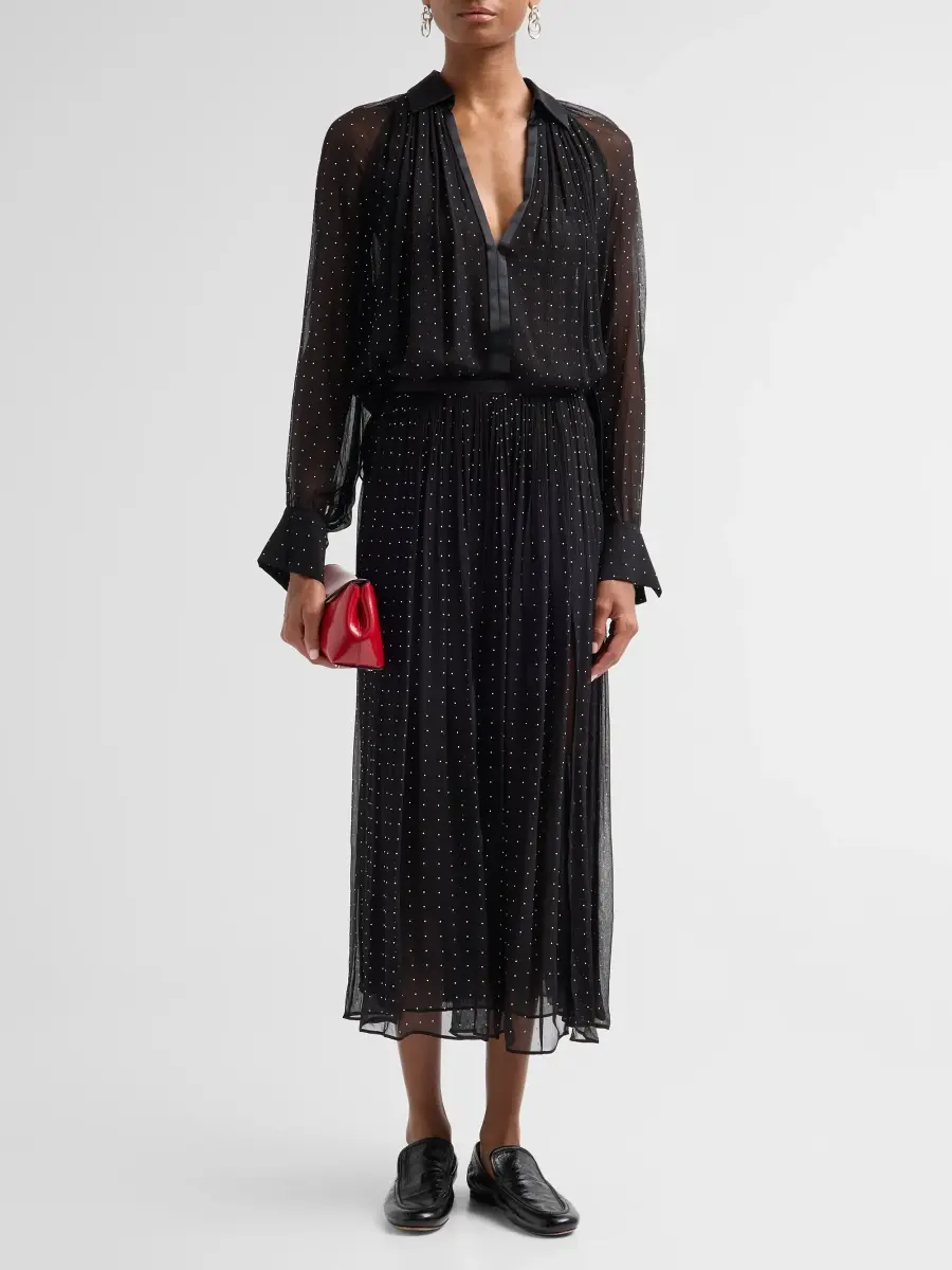 Vince Women's Heat-Set Dot Sheer Gathered Skirt | Thumbnail 2 Vince Women's Heat-Set Dot Sheer Gathered Skirt | Thumbnail 2