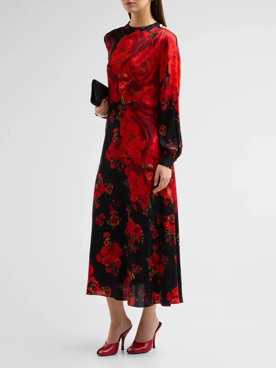 Elie Tahari Women's The Valerie Printed Silk Midi Dress | Thumbnail 4 Elie Tahari Women's The Valerie Printed Silk Midi Dress | Thumbnail 4