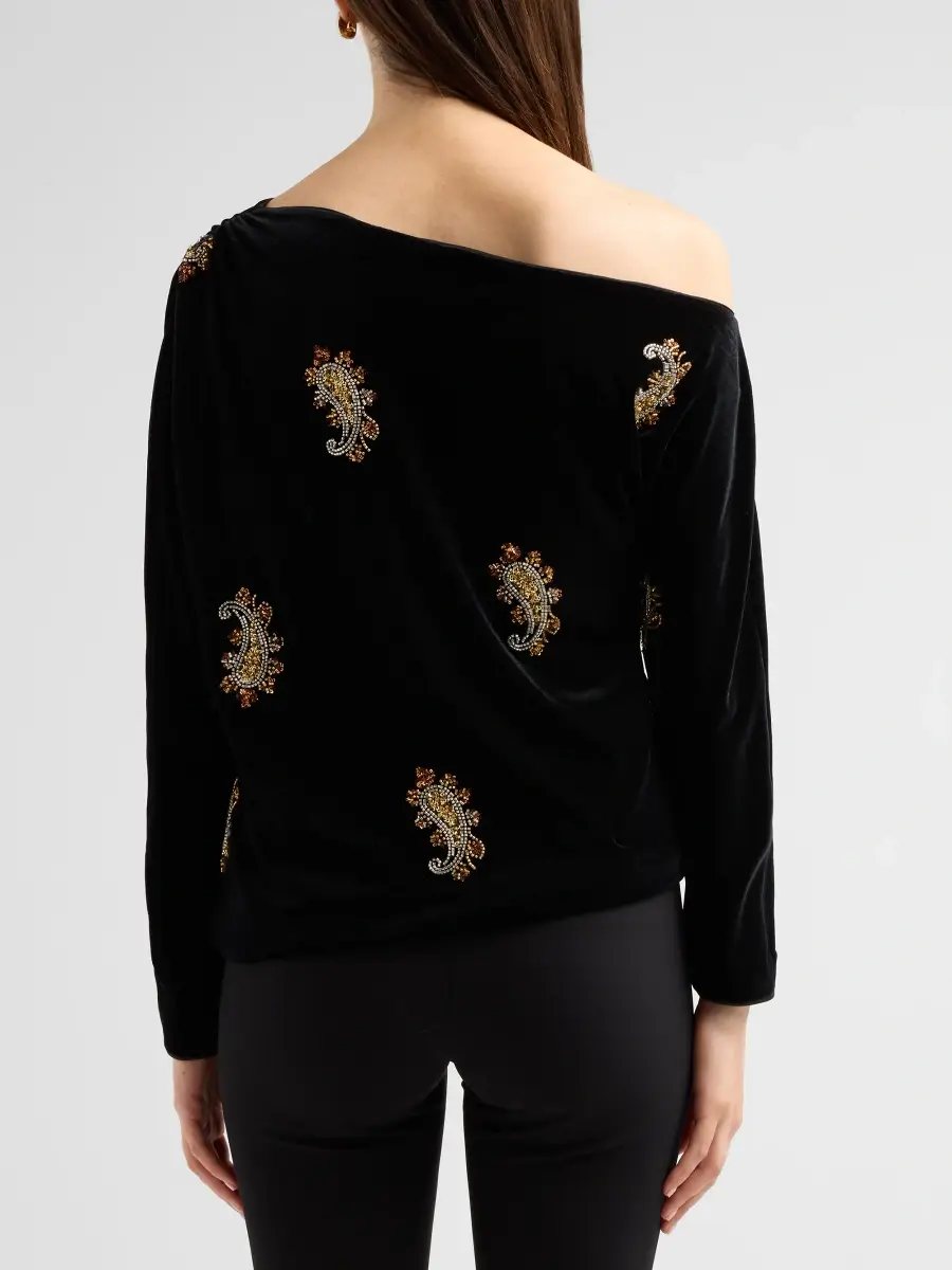 Elie Tahari Women's The Vani One-Shoulder Velvet Blouse | Thumbnail 3 Elie Tahari Women's The Vani One-Shoulder Velvet Blouse | Thumbnail 3