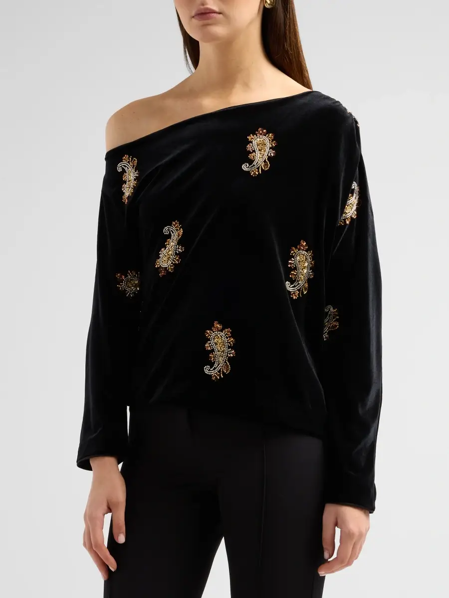 Elie Tahari Women's The Vani One-Shoulder Velvet Blouse | Thumbnail 4 Elie Tahari Women's The Vani One-Shoulder Velvet Blouse | Thumbnail 4