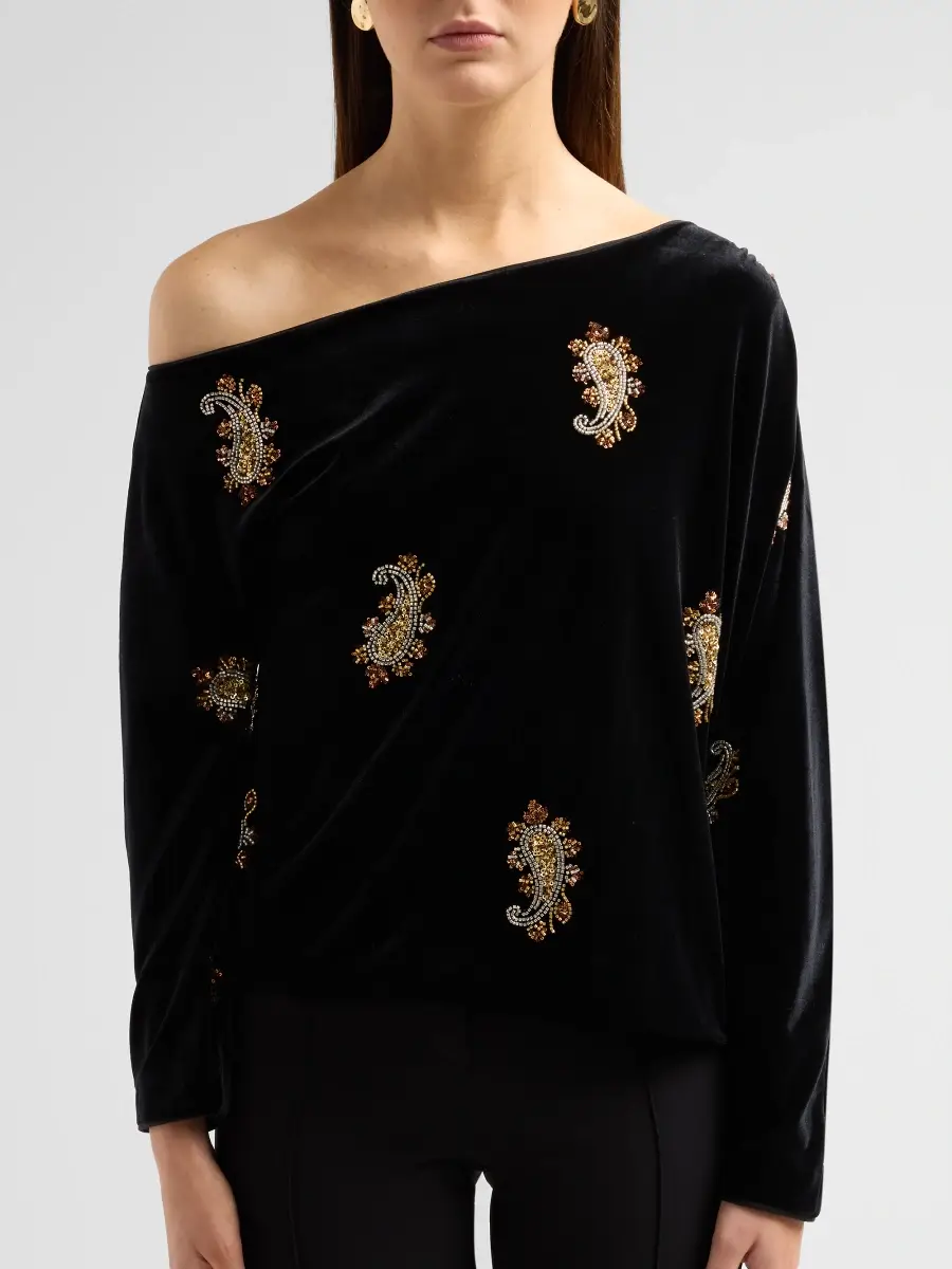Elie Tahari Women's The Vani One-Shoulder Velvet Blouse | Thumbnail 5 Elie Tahari Women's The Vani One-Shoulder Velvet Blouse | Thumbnail 5