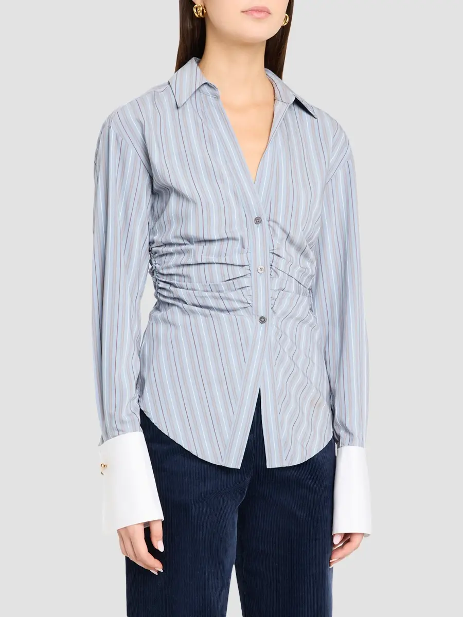 Veronica Beard Women's Devra Striped Ruched Shirt | Thumbnail 4 Veronica Beard Women's Devra Striped Ruched Shirt | Thumbnail 4