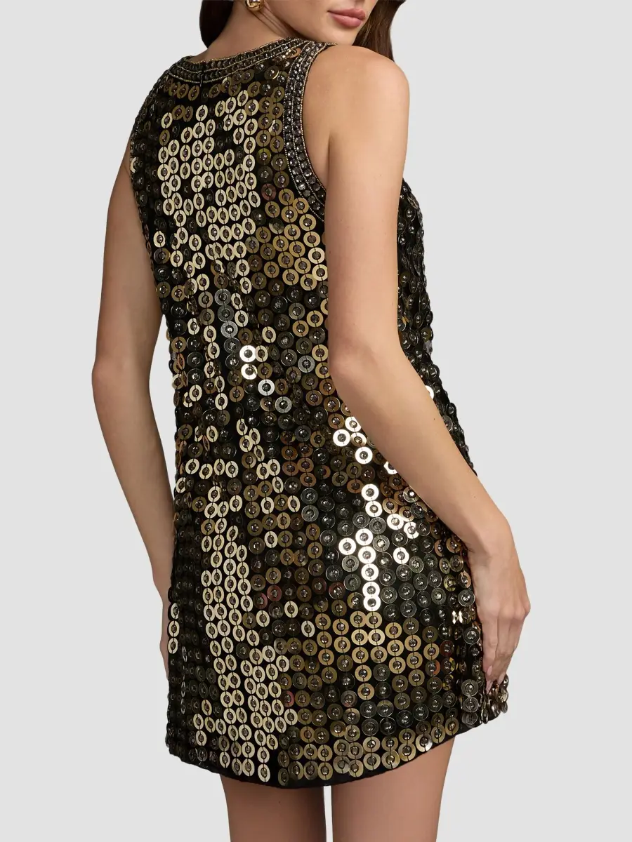 Mac Duggal Women's Beaded Georgette Sleeveless A-Line Mini Dress | Thumbnail 3 Mac Duggal Women's Beaded Georgette Sleeveless A-Line Mini Dress | Thumbnail 3