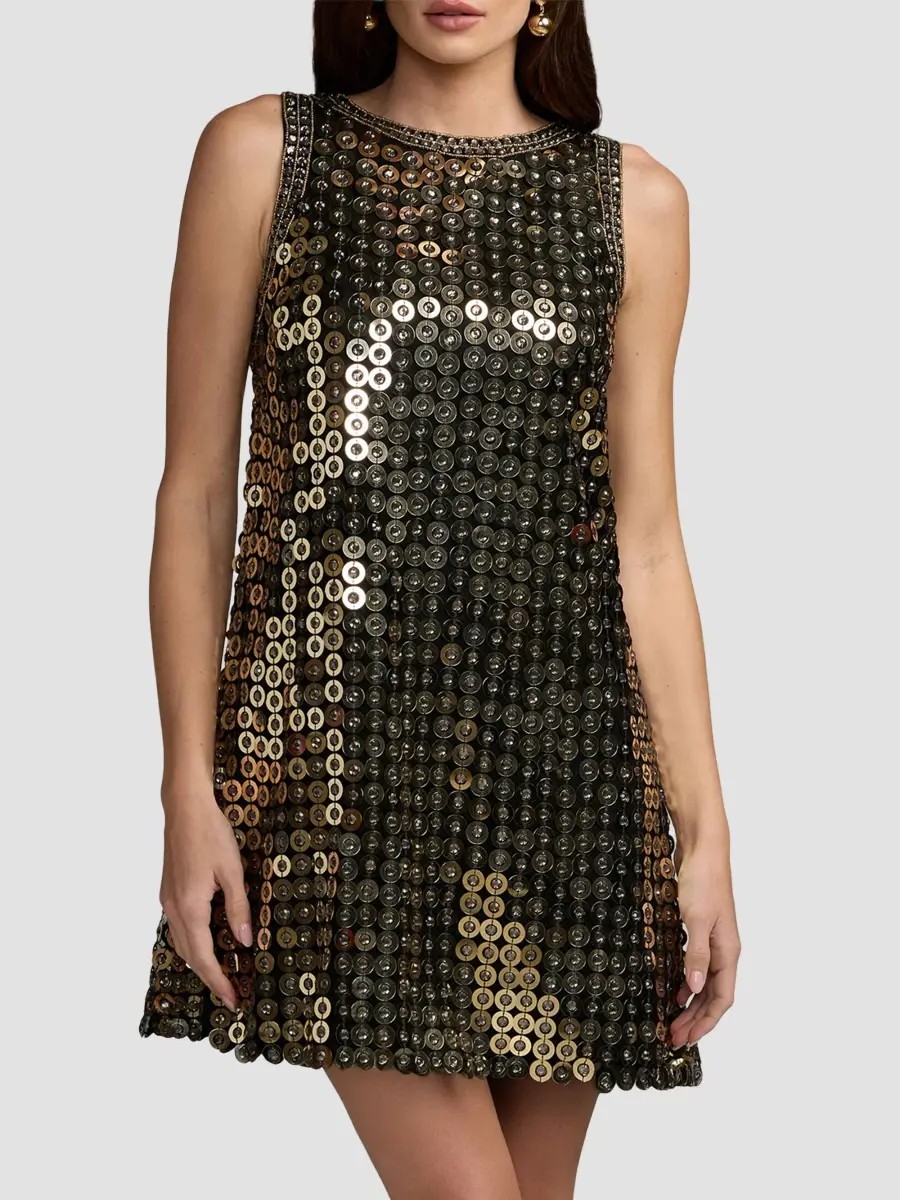 Mac Duggal Women's Beaded Georgette Sleeveless A-Line Mini Dress | Thumbnail 4 Mac Duggal Women's Beaded Georgette Sleeveless A-Line Mini Dress | Thumbnail 4