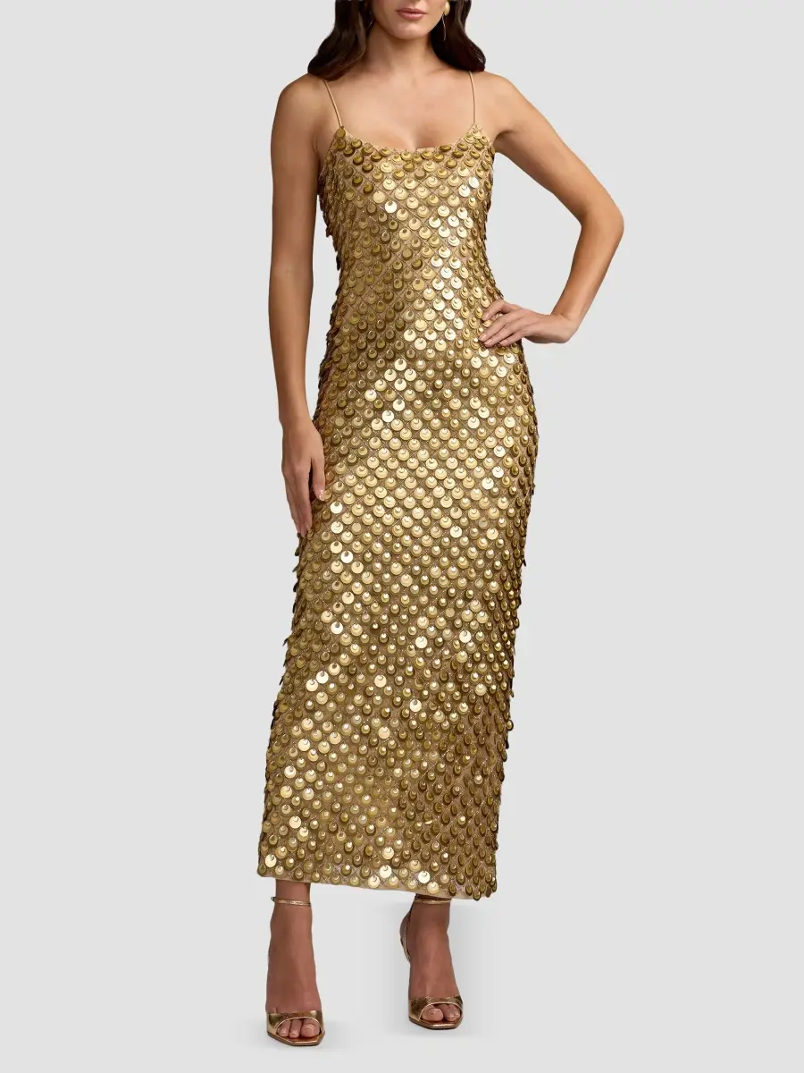 Mac Duggal Women's Paillette Mesh Spaghetti Strap Column Dress | Thumbnail 2 Mac Duggal Women's Paillette Mesh Spaghetti Strap Column Dress | Thumbnail 2