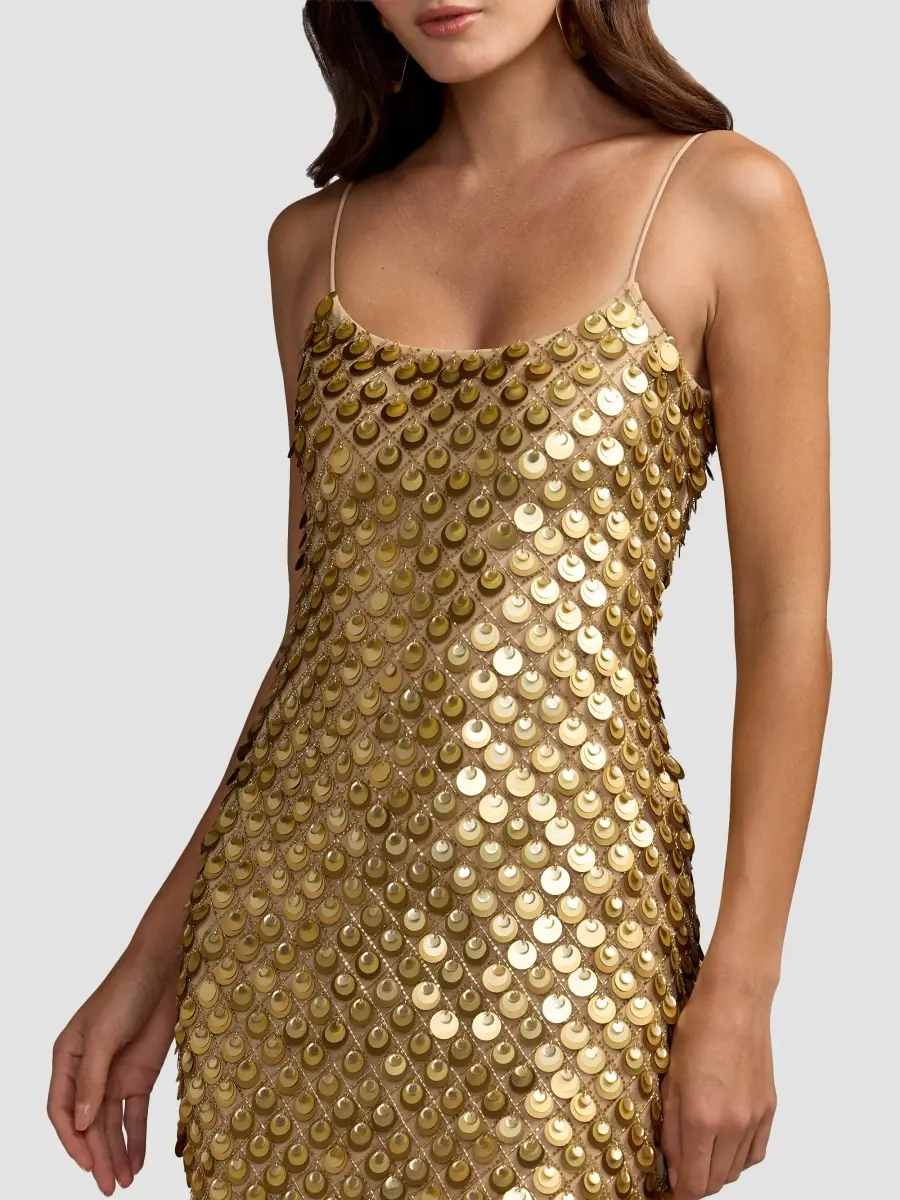 Mac Duggal Women's Paillette Mesh Spaghetti Strap Column Dress | Thumbnail 4 Mac Duggal Women's Paillette Mesh Spaghetti Strap Column Dress | Thumbnail 4