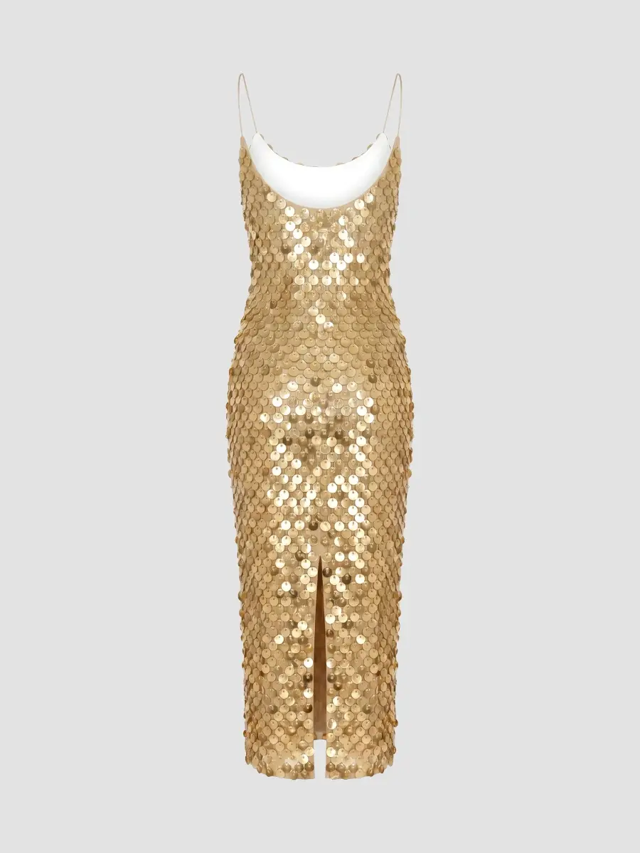 Mac Duggal Women's Paillette Mesh Spaghetti Strap Column Dress | Thumbnail 5 Mac Duggal Women's Paillette Mesh Spaghetti Strap Column Dress | Thumbnail 5