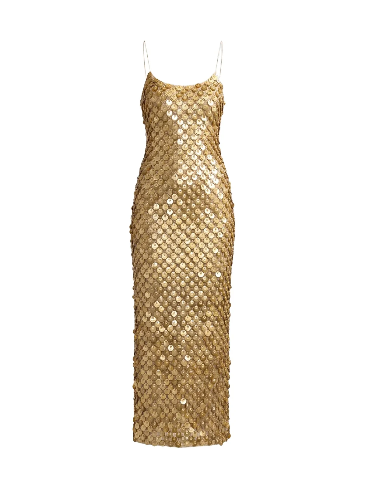 Mac Duggal Women's Paillette Mesh Spaghetti Strap Column Dress