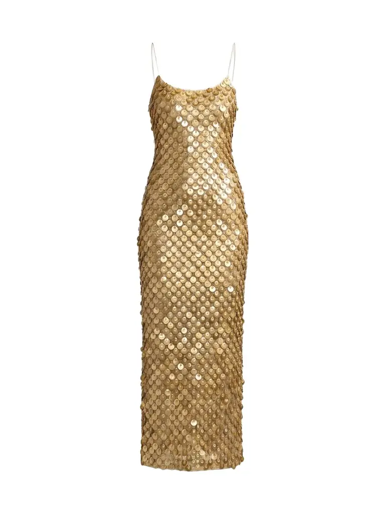 Mac Duggal Women's Paillette Mesh Spaghetti Strap Column Dress