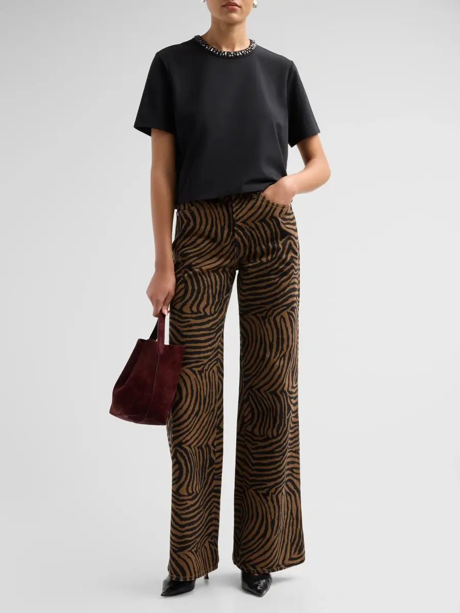 Veronica Beard Women's Kasey Ziger-Print Wide-Leg Jeans | Thumbnail 2 Veronica Beard Women's Kasey Ziger-Print Wide-Leg Jeans | Thumbnail 2