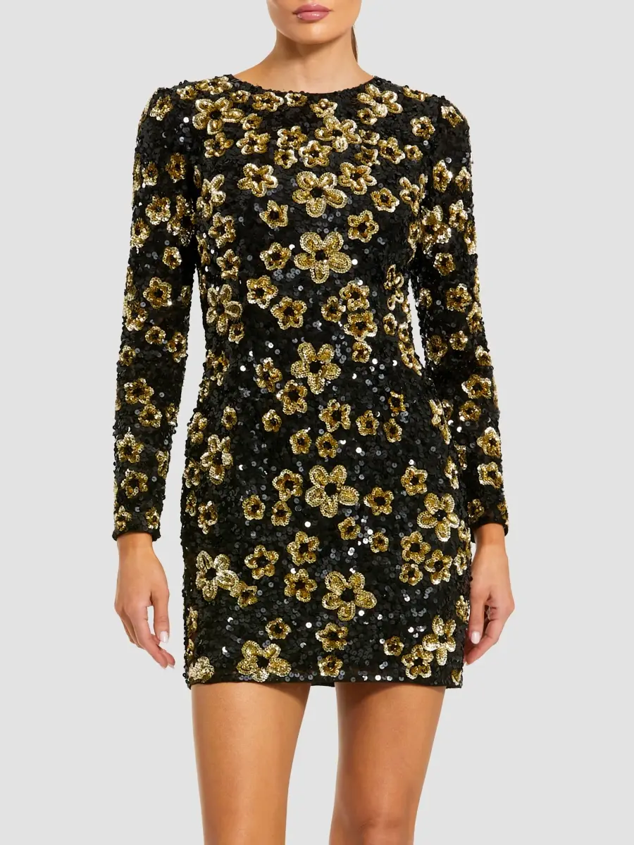 Mac Duggal Women's Floral Sequined Sheath Mini Dress | Thumbnail 2 Mac Duggal Women's Floral Sequined Sheath Mini Dress | Thumbnail 2