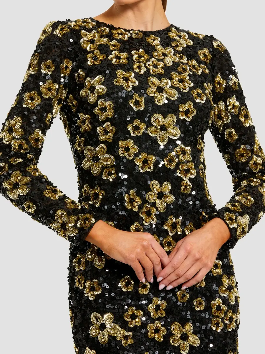Mac Duggal Women's Floral Sequined Sheath Mini Dress | Thumbnail 4 Mac Duggal Women's Floral Sequined Sheath Mini Dress | Thumbnail 4