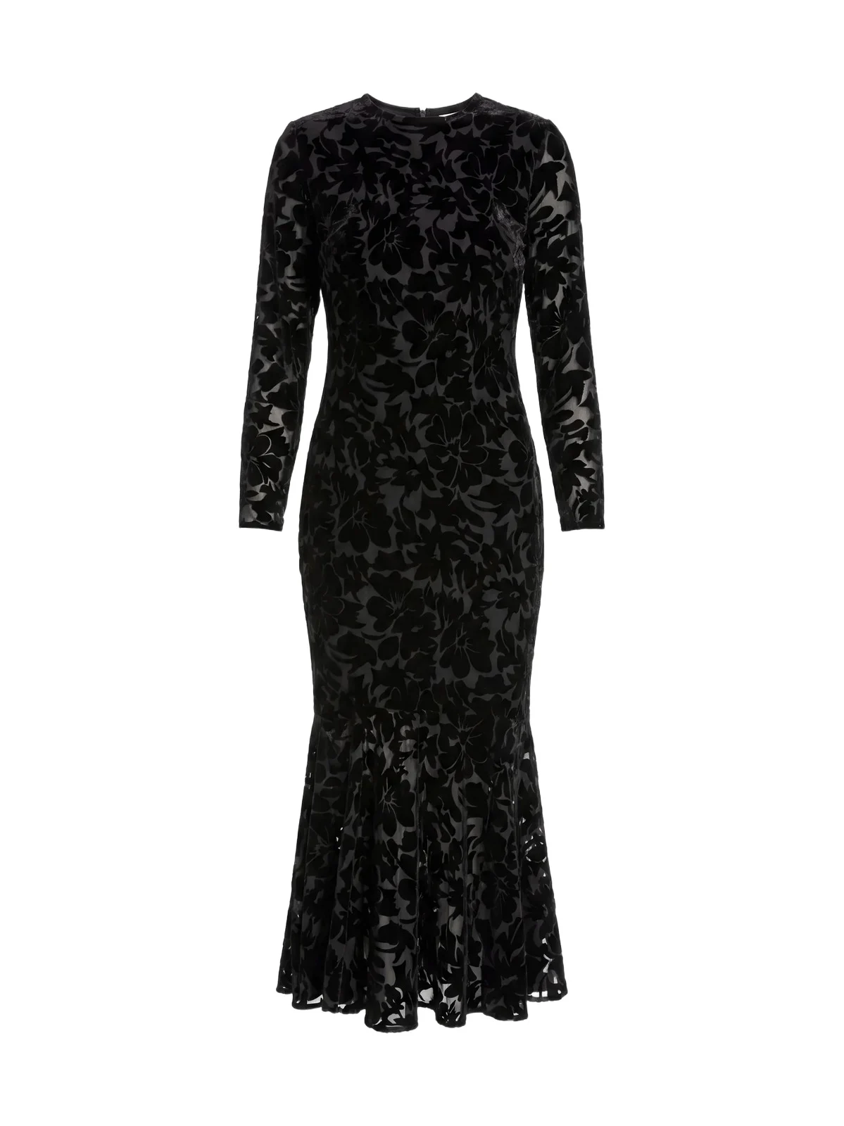Mac Duggal Women's Burnout Velvet Ruffle Hem Midi Dress