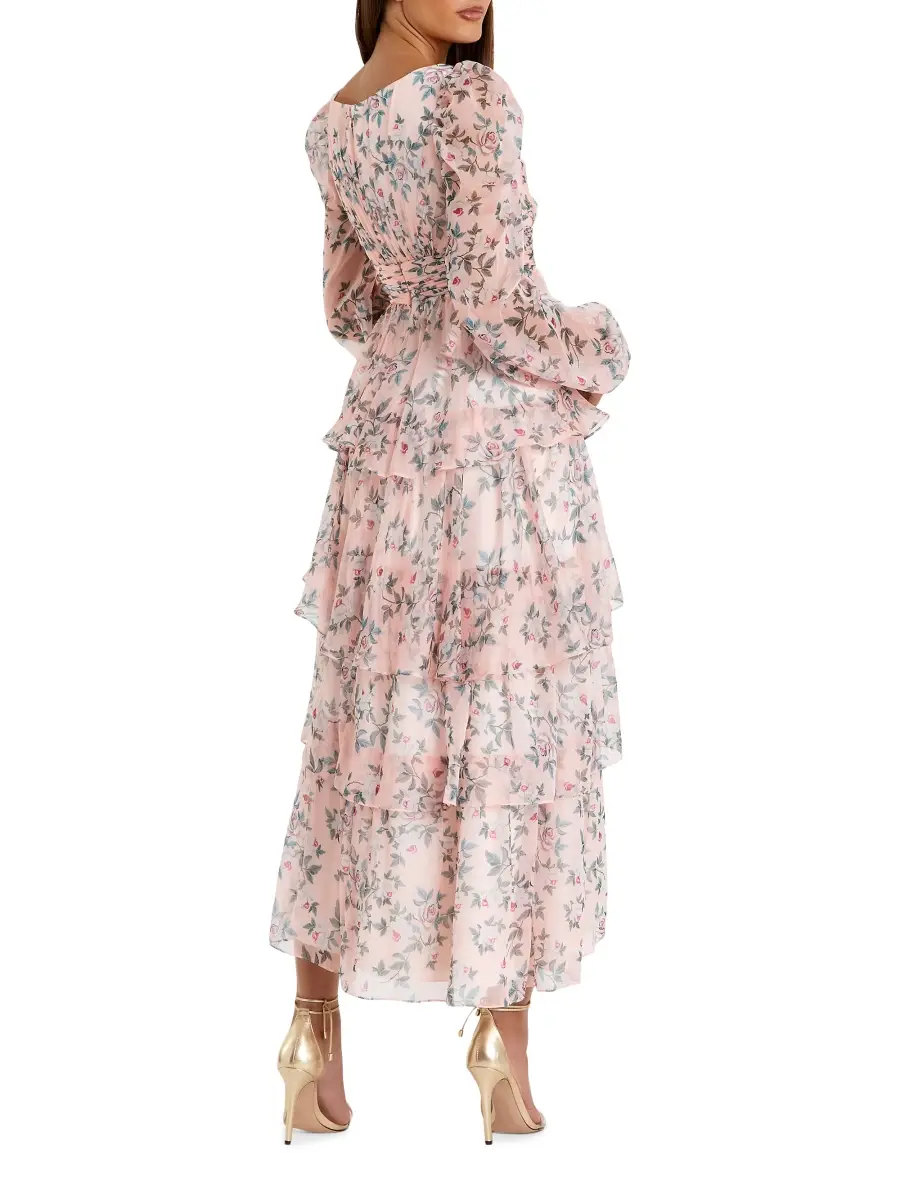 Mac Duggal Women's Floral Chiffon Tiered Midi-Dress | Thumbnail 2 Mac Duggal Women's Floral Chiffon Tiered Midi-Dress | Thumbnail 2