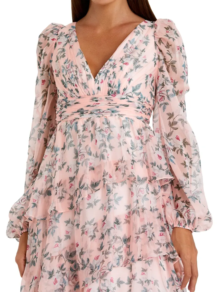 Mac Duggal Women's Floral Chiffon Tiered Midi-Dress | Thumbnail 3 Mac Duggal Women's Floral Chiffon Tiered Midi-Dress | Thumbnail 3