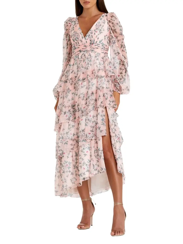 Mac Duggal Women's Floral Chiffon Tiered Midi-Dress