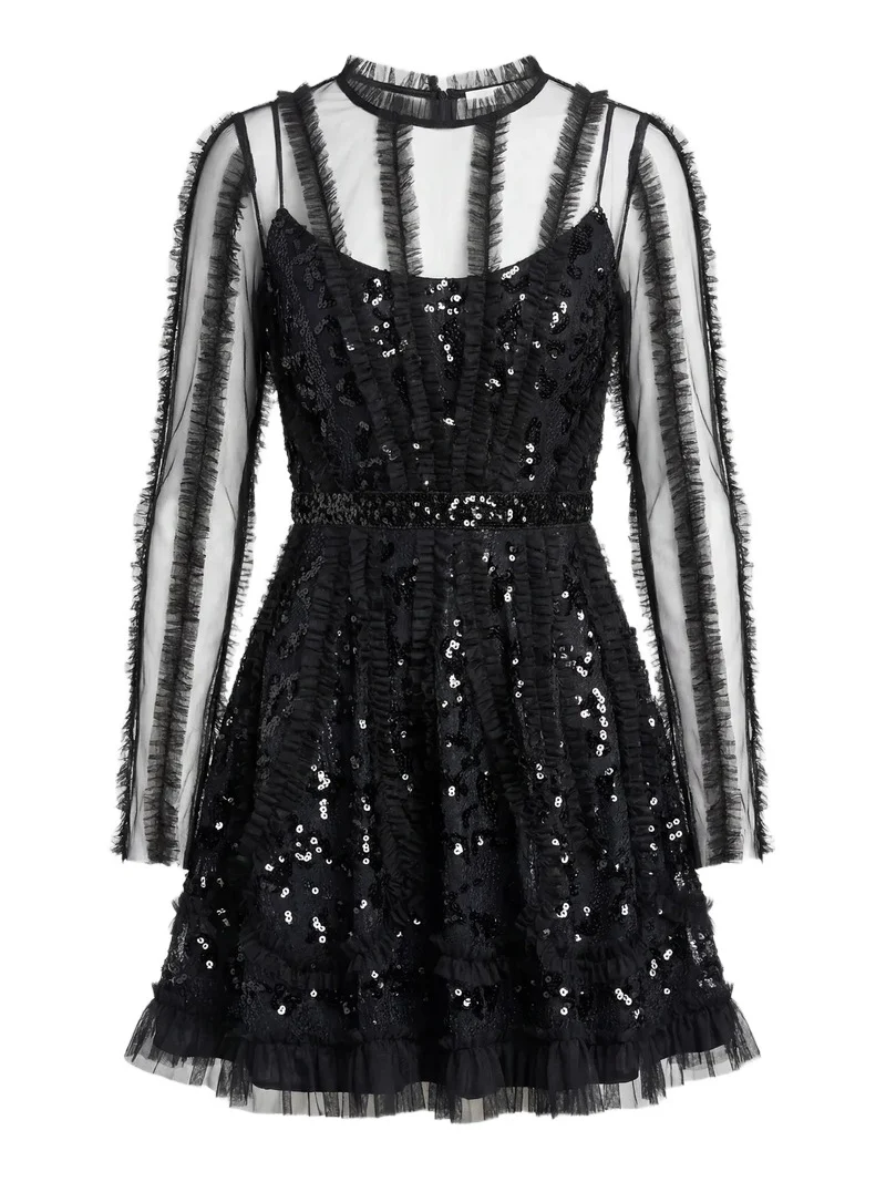 Women's Mesh Lace Ruffled Mini Dress Women's Mesh Lace Ruffled Mini Dress
