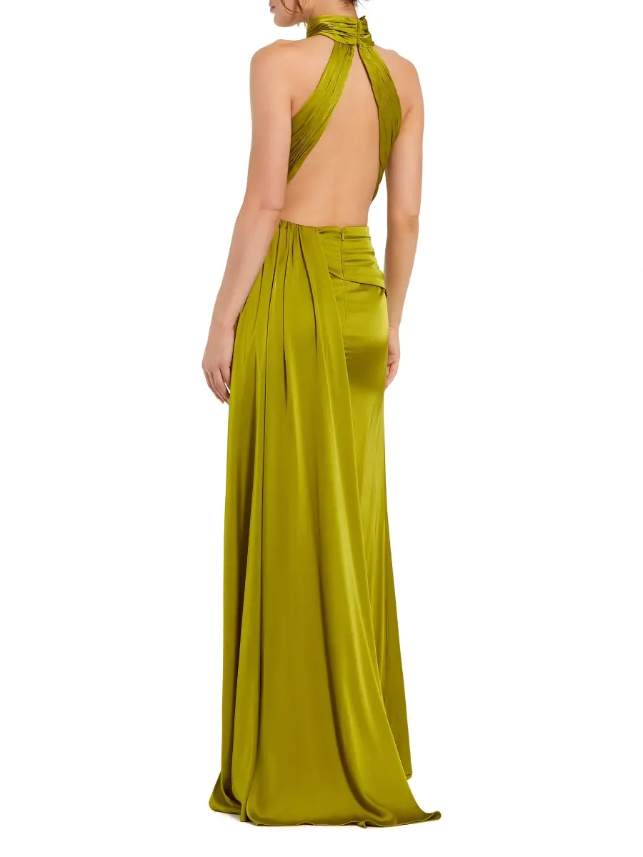 Mac Duggal Women's Halterneck Open-Back Satin Gown | Thumbnail 2 Mac Duggal Women's Halterneck Open-Back Satin Gown | Thumbnail 2