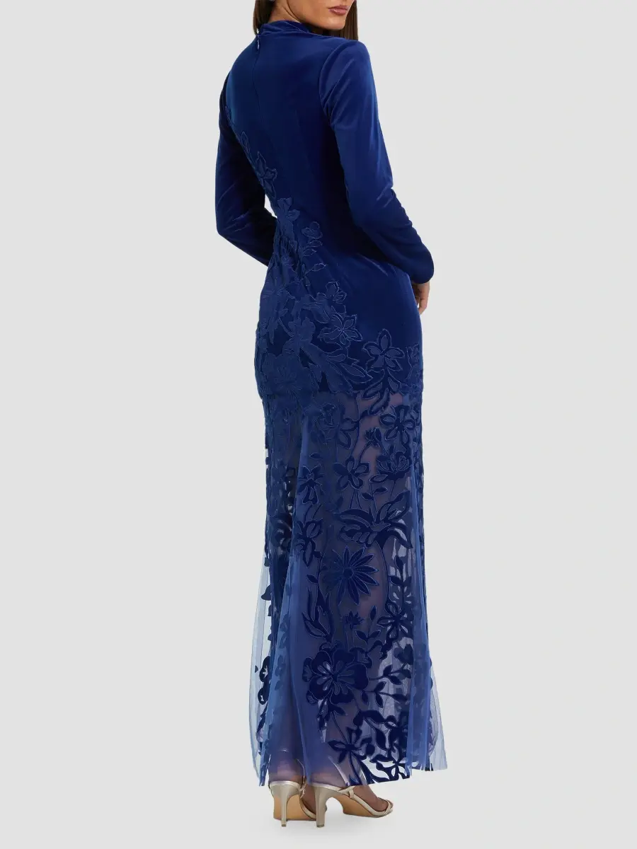 Mac Duggal Women's Floral Mixed-Media Long-Sleeve Gown | Thumbnail 3 Mac Duggal Women's Floral Mixed-Media Long-Sleeve Gown | Thumbnail 3