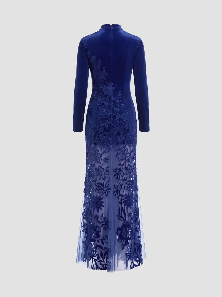Mac Duggal Women's Floral Mixed-Media Long-Sleeve Gown | Thumbnail 5 Mac Duggal Women's Floral Mixed-Media Long-Sleeve Gown | Thumbnail 5