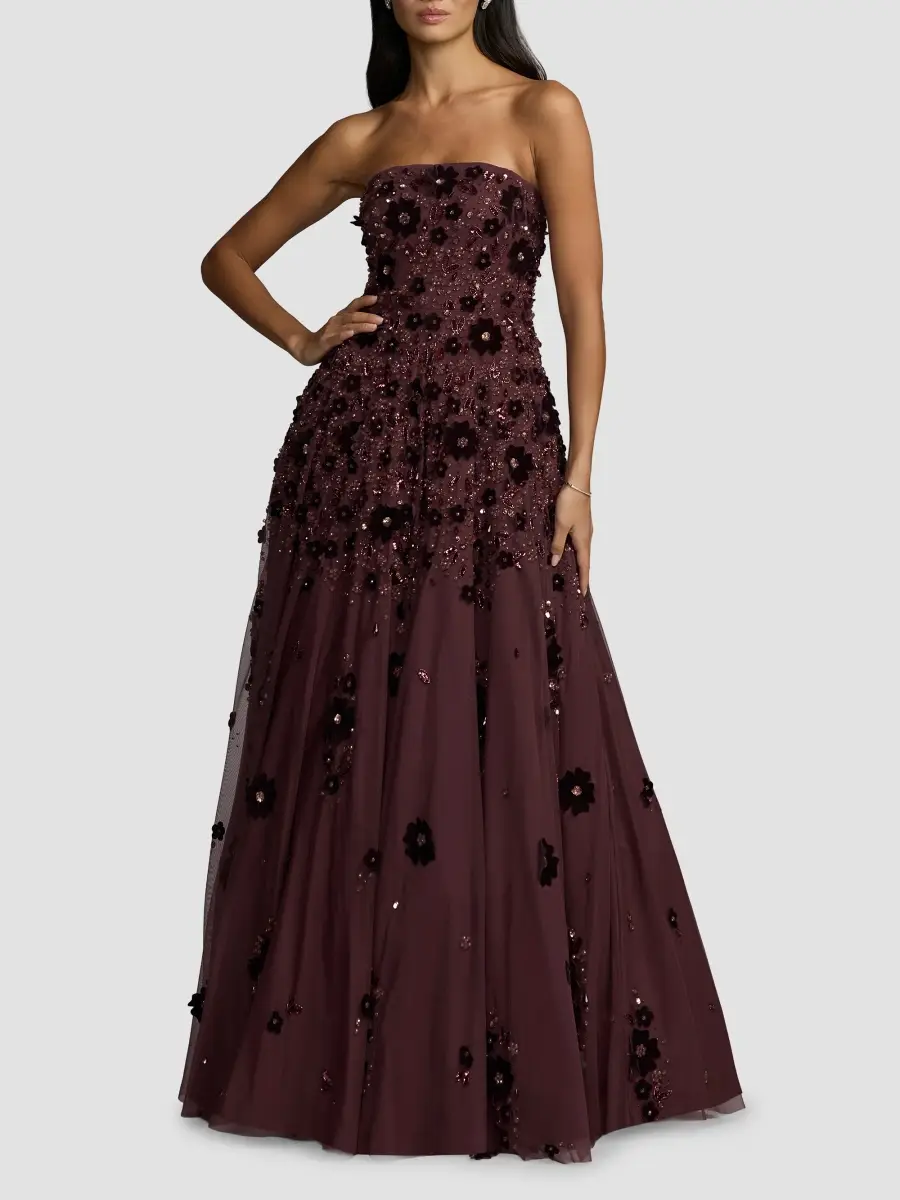 Mac Duggal Women's Floral-Beaded Mesh Strapless Gown | Thumbnail 2 Mac Duggal Women's Floral-Beaded Mesh Strapless Gown | Thumbnail 2