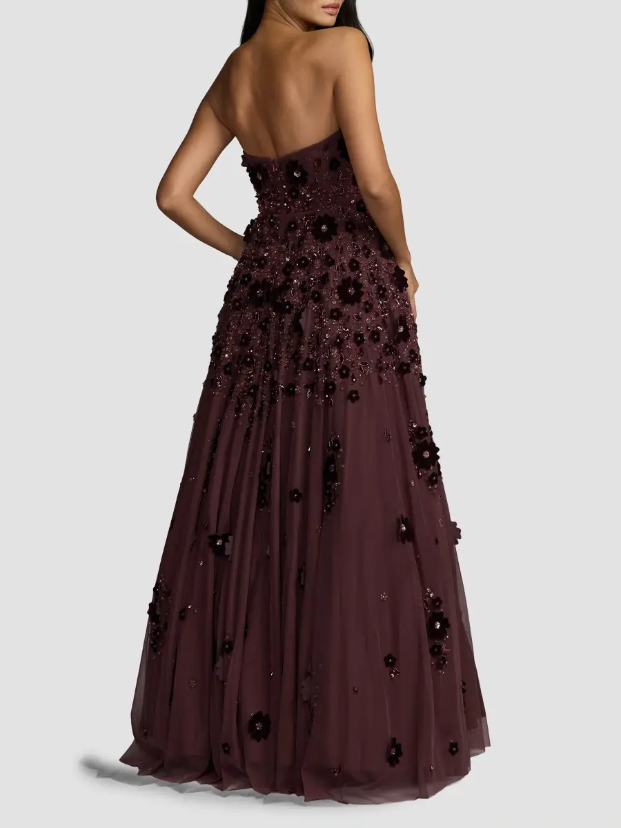 Mac Duggal Women's Floral-Beaded Mesh Strapless Gown | Thumbnail 3 Mac Duggal Women's Floral-Beaded Mesh Strapless Gown | Thumbnail 3