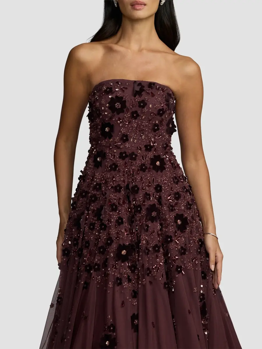 Mac Duggal Women's Floral-Beaded Mesh Strapless Gown | Thumbnail 4 Mac Duggal Women's Floral-Beaded Mesh Strapless Gown | Thumbnail 4