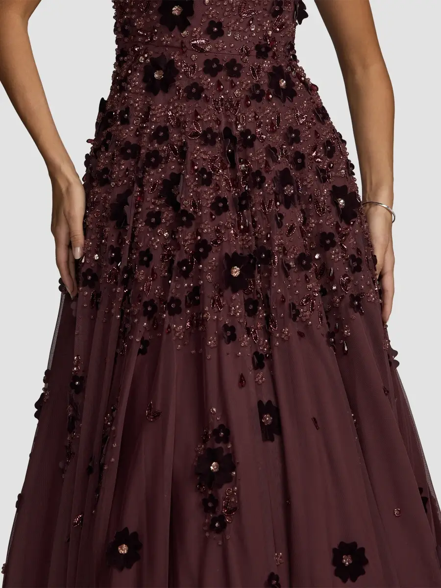 Mac Duggal Women's Floral-Beaded Mesh Strapless Gown | Thumbnail 5 Mac Duggal Women's Floral-Beaded Mesh Strapless Gown | Thumbnail 5