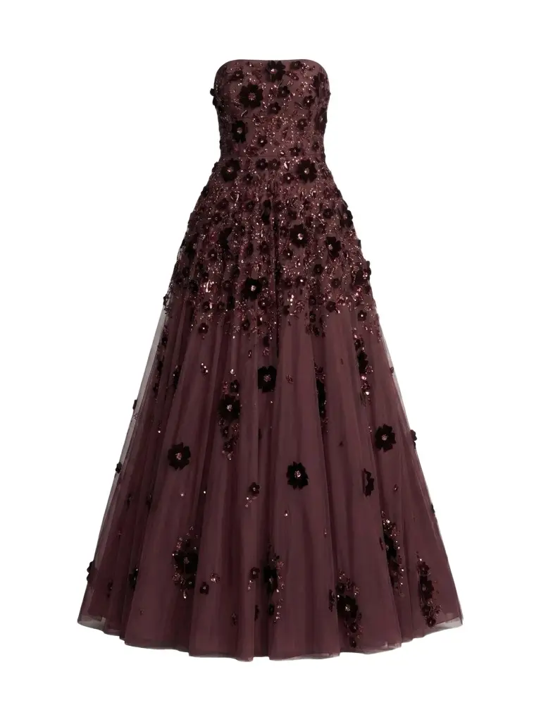 Mac Duggal Women's Floral-Beaded Mesh Strapless Gown