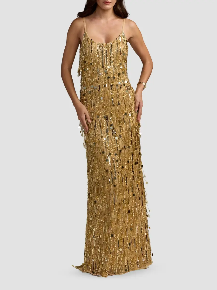Mac Duggal Women's Sequin Beaded Tassel Column Gown | Thumbnail 2