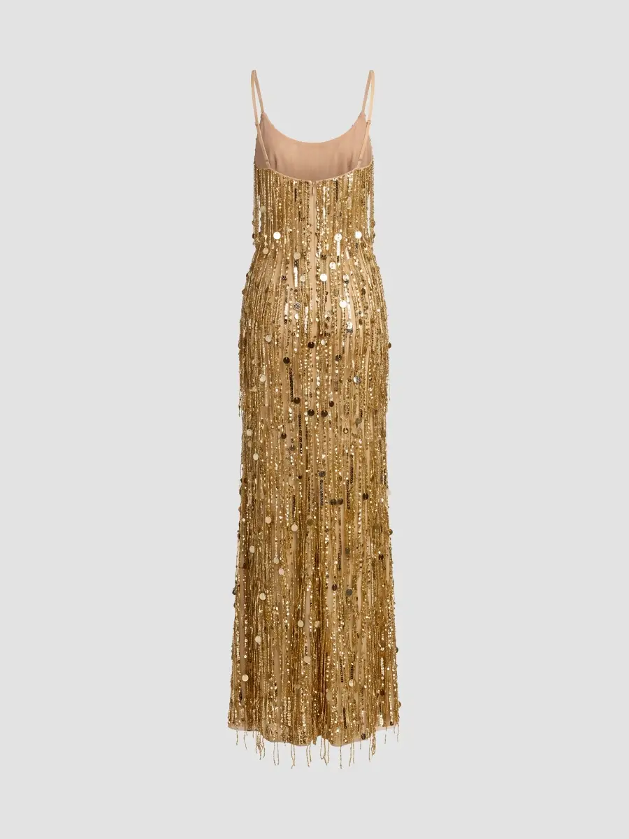 Mac Duggal Women's Sequin Beaded Tassel Column Gown | Thumbnail 5