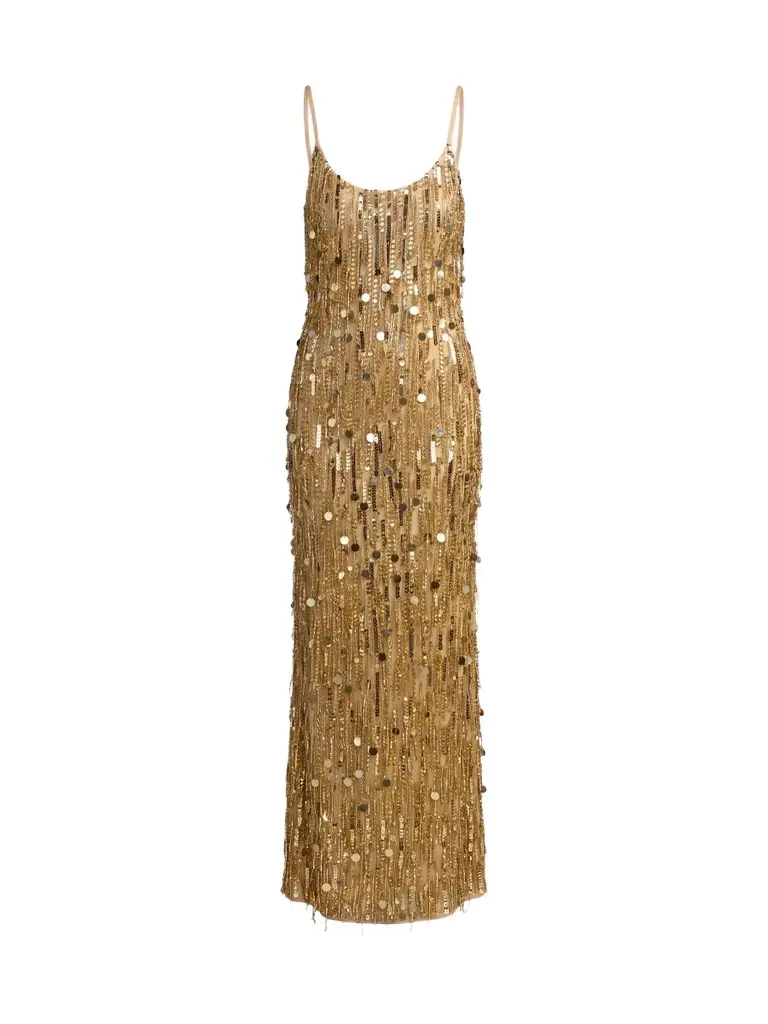 Mac Duggal Women's Sequin Beaded Tassel Column Gown