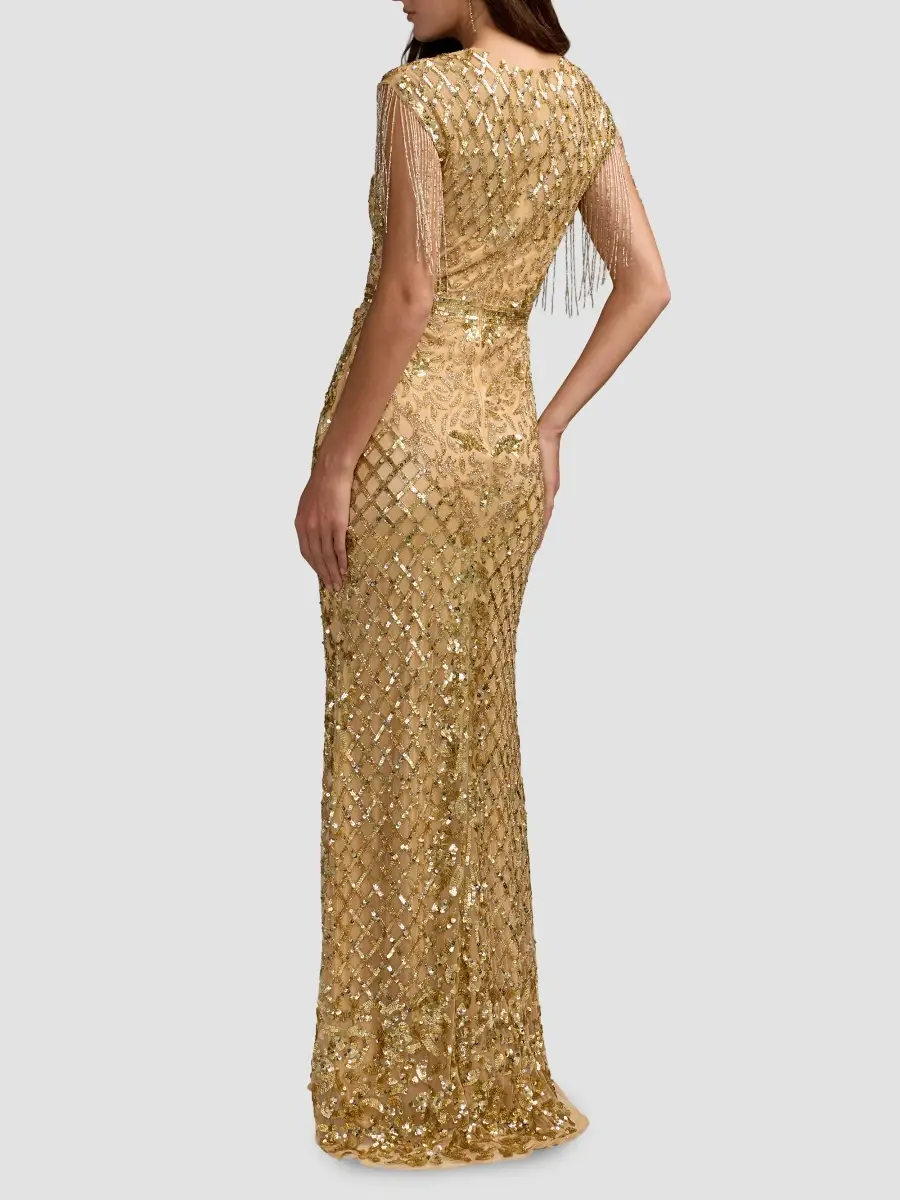 Mac Duggal Women's Beaded Fringe Gown | Thumbnail 3 Mac Duggal Women's Beaded Fringe Gown | Thumbnail 3
