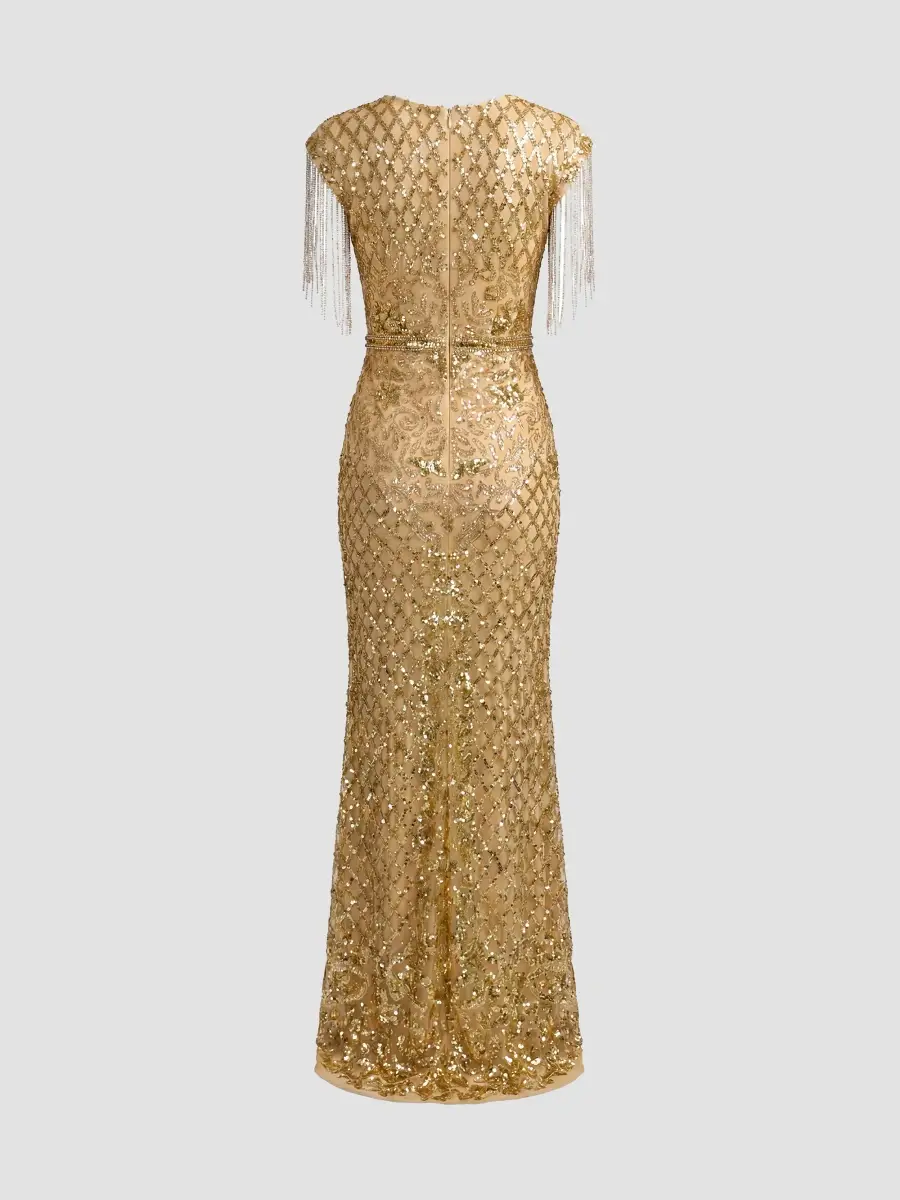 Mac Duggal Women's Beaded Fringe Gown | Thumbnail 6 Mac Duggal Women's Beaded Fringe Gown | Thumbnail 6