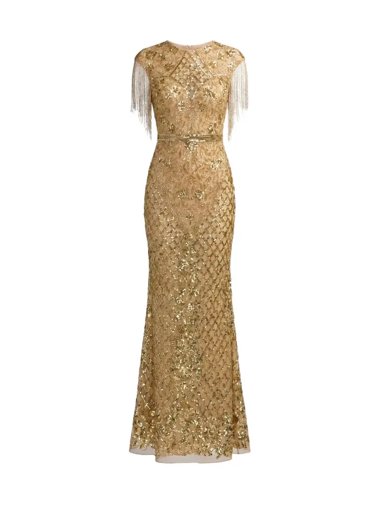 Mac Duggal Women's Beaded Fringe Gown