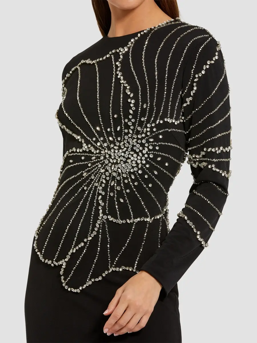 Mac Duggal Women's Beaded Flower Jersey Gown | Thumbnail 4 Mac Duggal Women's Beaded Flower Jersey Gown | Thumbnail 4