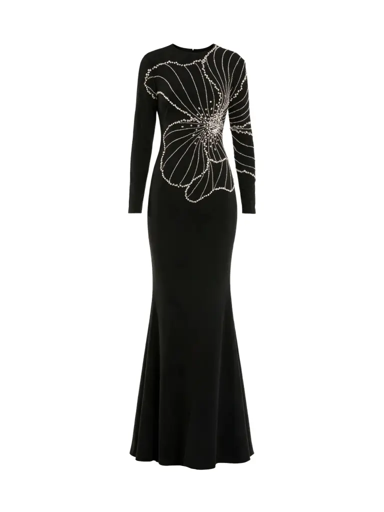 Mac Duggal Women's Beaded Flower Jersey Gown