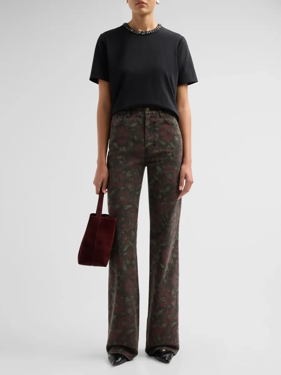 Veronica Beard Women's Crosbie Floral High-Rise Wide-Leg Jeans | Thumbnail 2 Veronica Beard Women's Crosbie Floral High-Rise Wide-Leg Jeans | Thumbnail 2