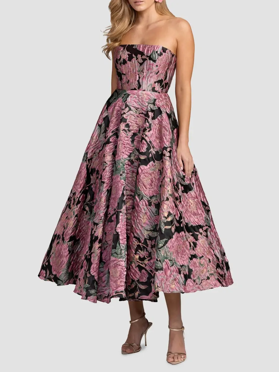 Mac Duggal Women's Strapless Floral Brocade Midi-Dress | Thumbnail 2 Mac Duggal Women's Strapless Floral Brocade Midi-Dress | Thumbnail 2