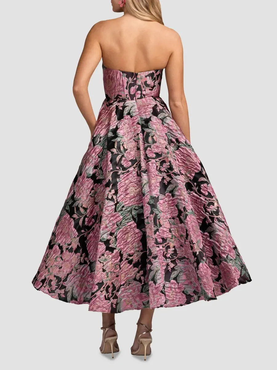 Mac Duggal Women's Strapless Floral Brocade Midi-Dress | Thumbnail 3 Mac Duggal Women's Strapless Floral Brocade Midi-Dress | Thumbnail 3