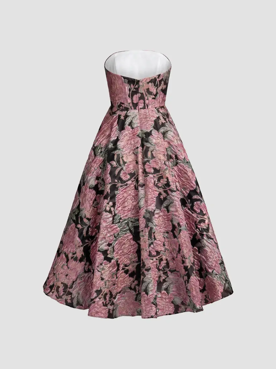 Mac Duggal Women's Strapless Floral Brocade Midi-Dress | Thumbnail 6 Mac Duggal Women's Strapless Floral Brocade Midi-Dress | Thumbnail 6
