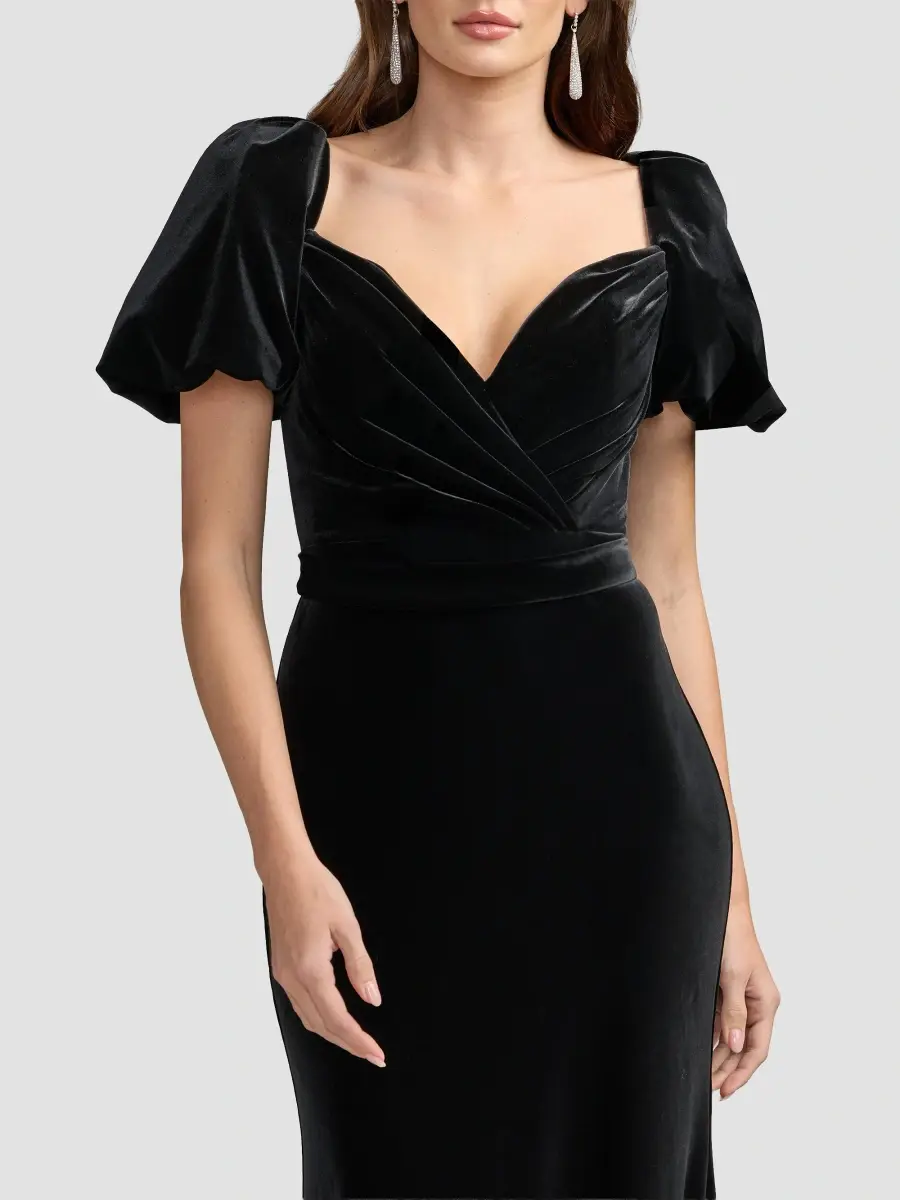 Mac Duggal Women's Puff-Sleeve Velvet Mermaid Gown | Thumbnail 4 Mac Duggal Women's Puff-Sleeve Velvet Mermaid Gown | Thumbnail 4