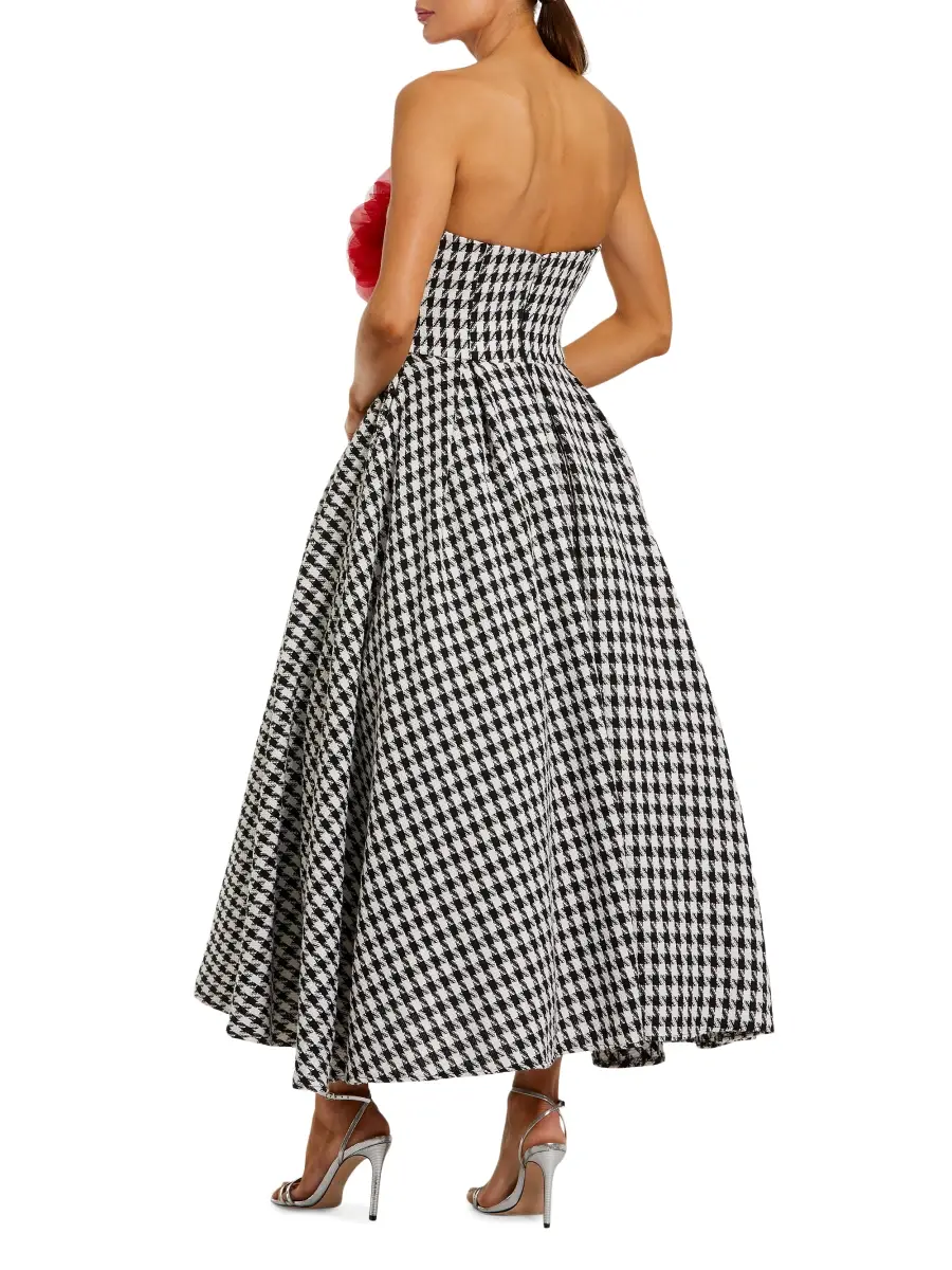 Mac Duggal Women's Strapless Hounstooth Midi-Dress | Thumbnail 2 Mac Duggal Women's Strapless Hounstooth Midi-Dress | Thumbnail 2