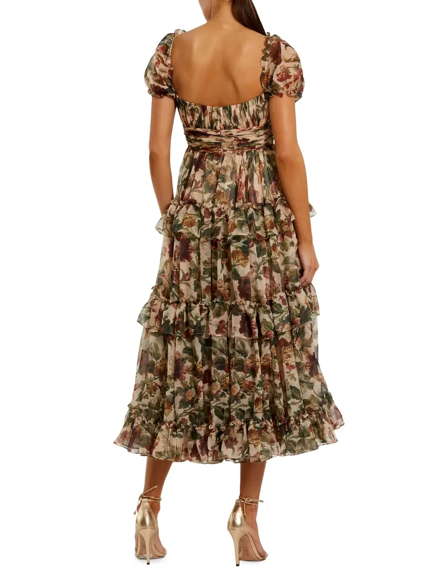 Mac Duggal Women's Floral Ruffled Chiffon Midi-Dress | Thumbnail 2 Mac Duggal Women's Floral Ruffled Chiffon Midi-Dress | Thumbnail 2